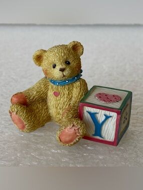 Enesco 1995 Cherished Teddies Bear With ABC Letter "y" Block Vintage Mini Figure